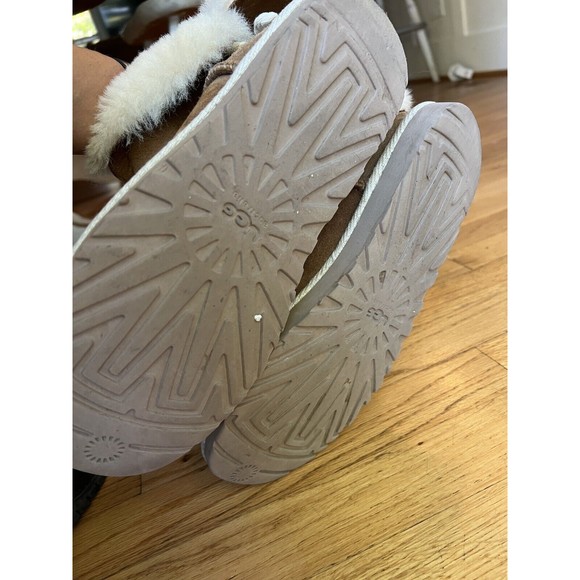 UGG Boot Brown Leather 1006493 Low Boots Rope Tie Fur Lined Women's Selene sz 9 - Picture 4 of 6